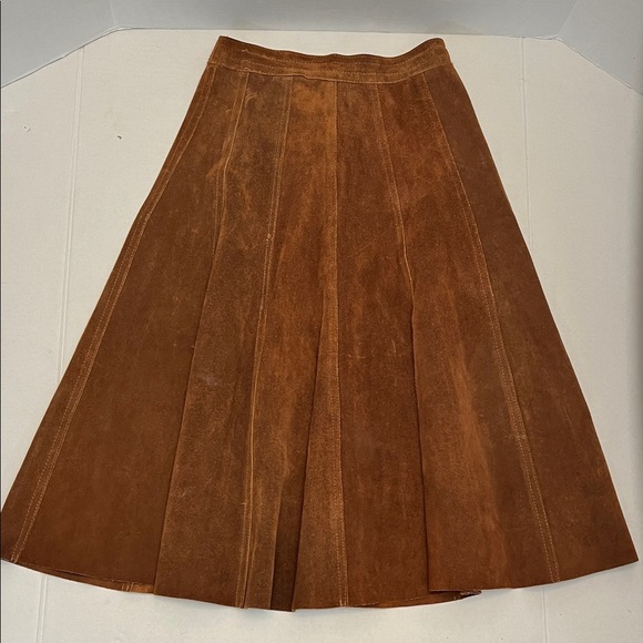 Vintage Dresses & Skirts - LEATHER VINTAGE 70’s BROWN A LINE MIDI  SKIRT WITH TALON SIPPER SIZE SMALL